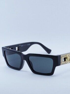 Versace VE4459 GB1/87 Sunglasses Black Rectangle Frame, Dark Grey Lenses